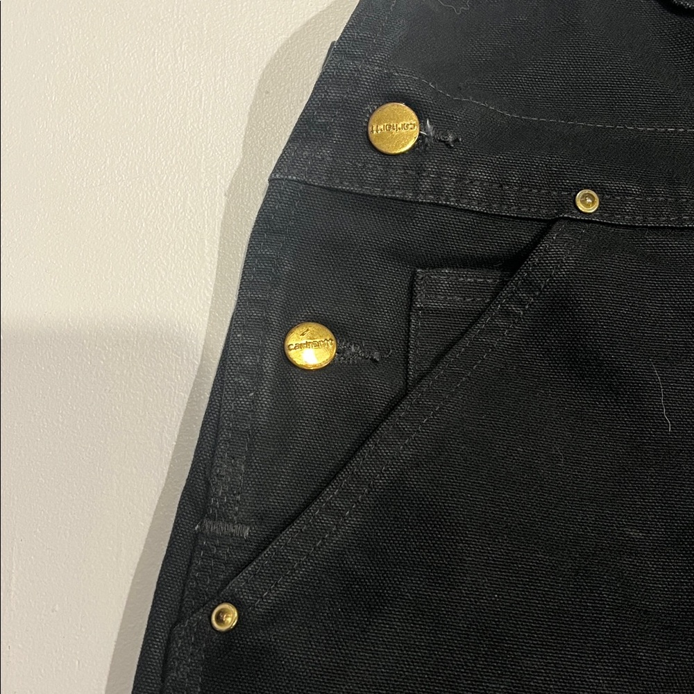 Vintage 90s Carhartt R01 BLK Black Duck Double Knee Bib Overalls size 38 - Picture 5 of 16